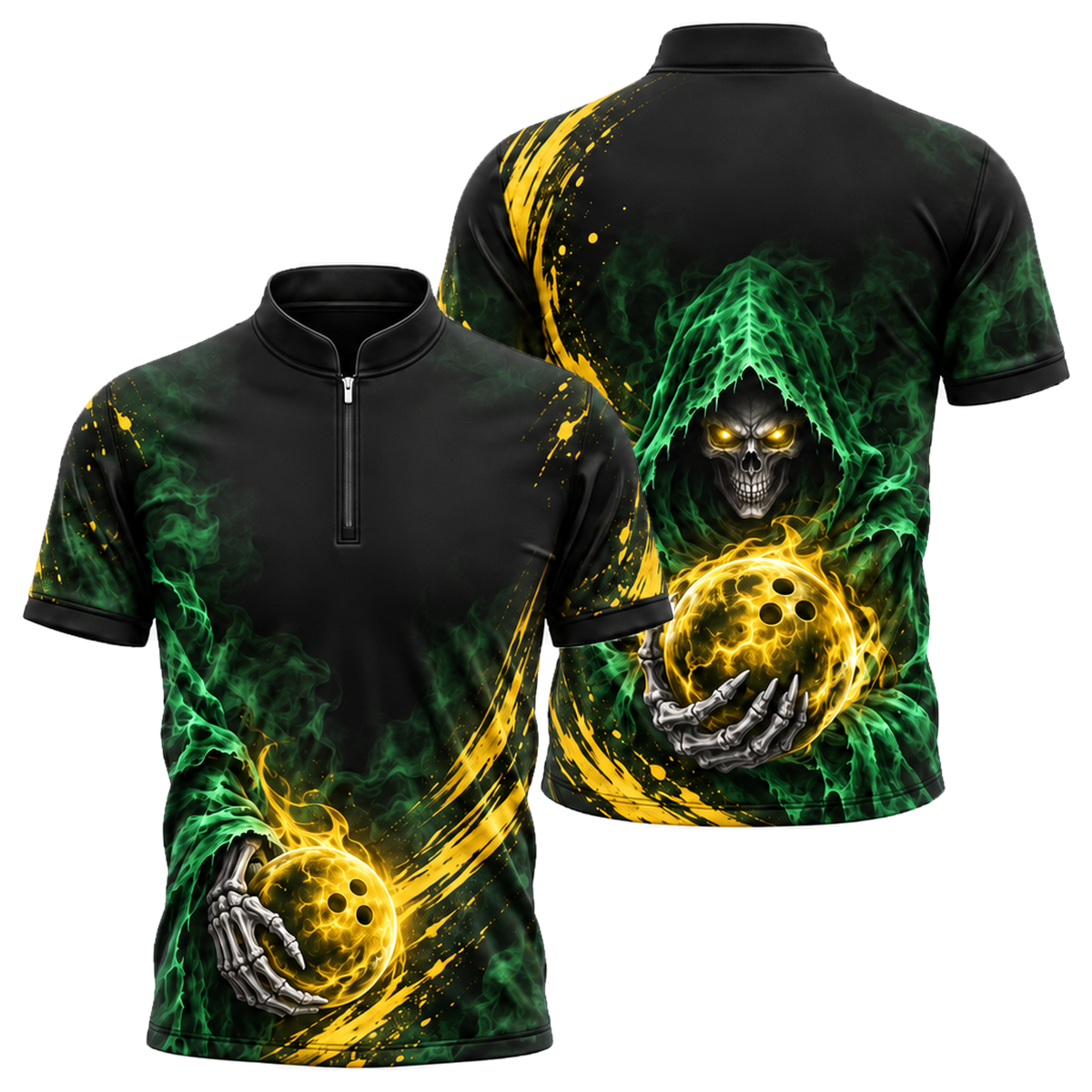 Reaper's Roll Bowling Jersey in Green & Gold