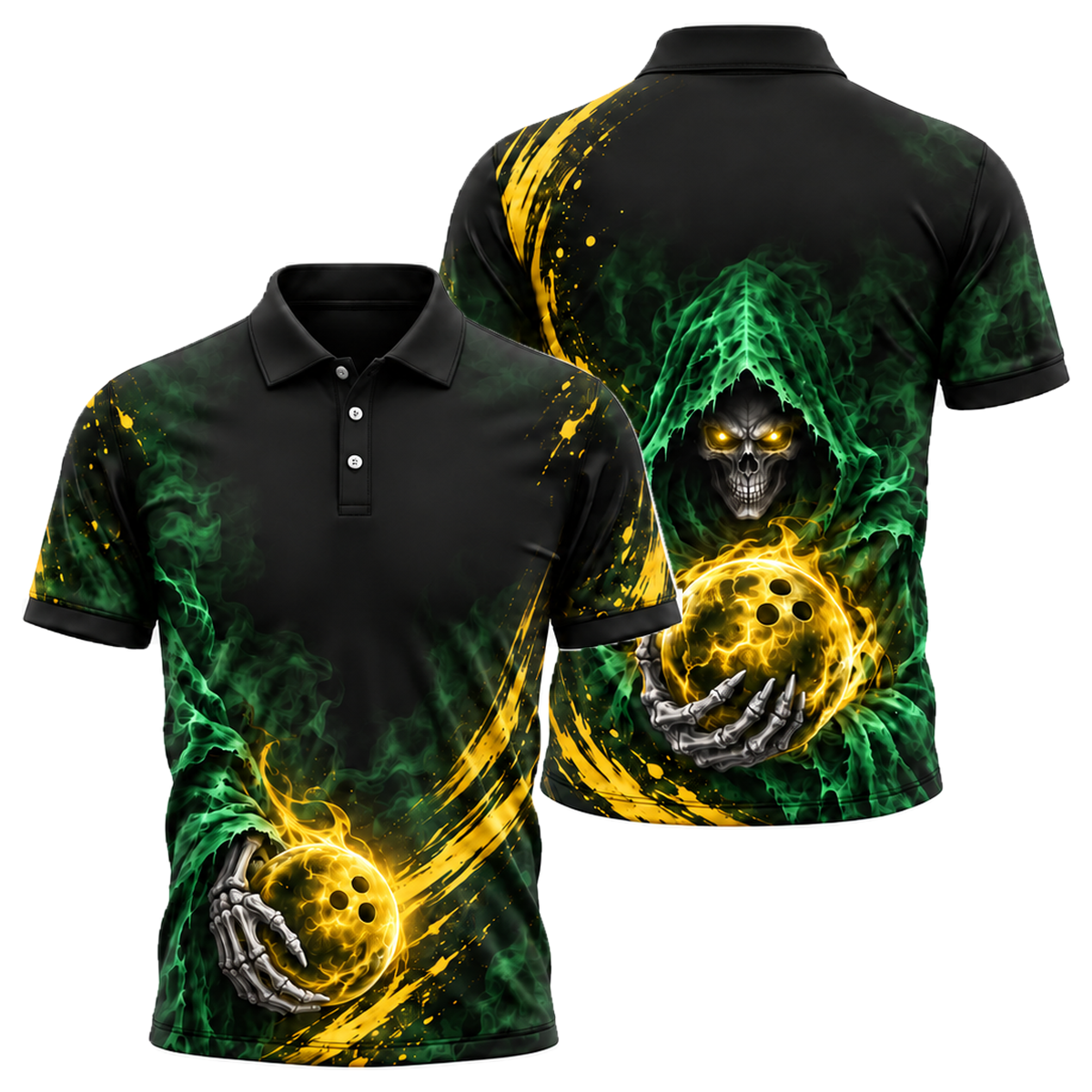 Reaper's Roll Unisex Polo in Green & Gold