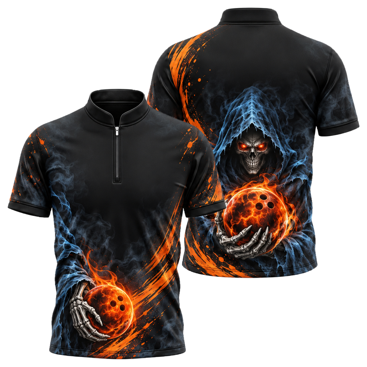 Reaper's Roll Bowling Jersey in Orange & Black