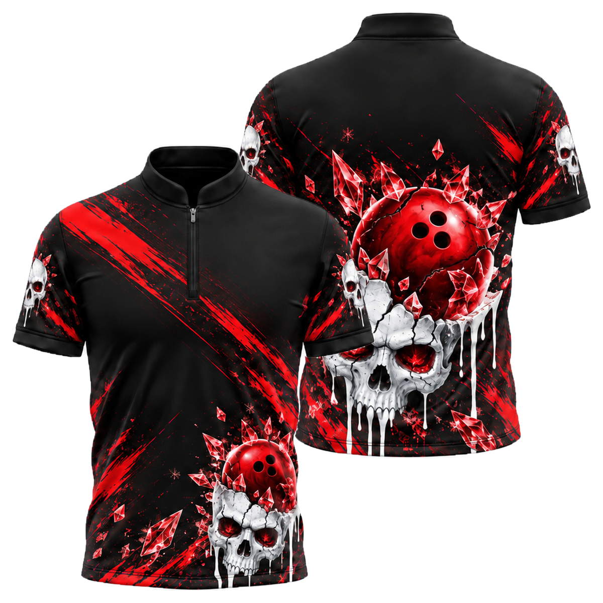 Ice Skull Strike Bowling Jersey in Black & Red
