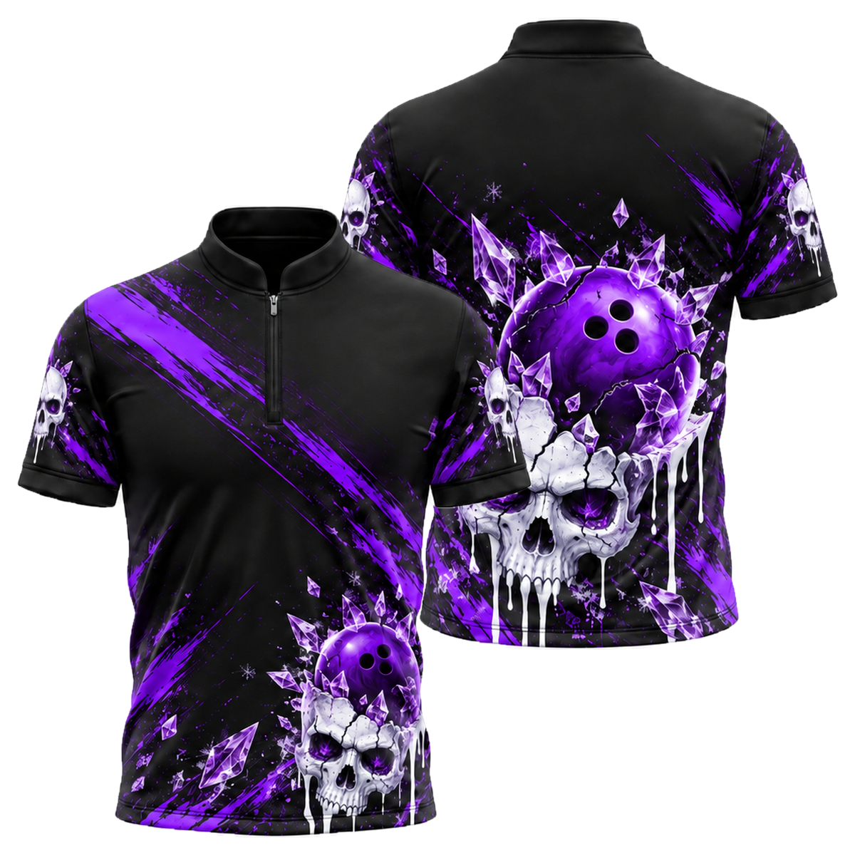 Ice Skull Strike Bowling Jersey in Purple & Black
