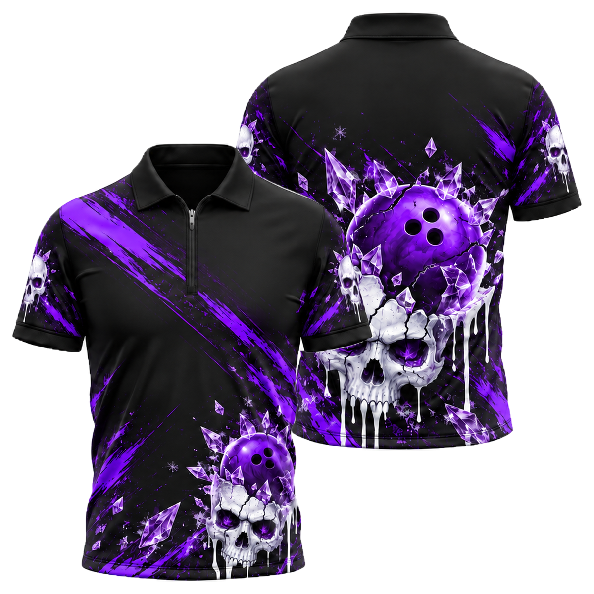 Ice Skull Strike Quarter-Zip Polo in Purple & Black