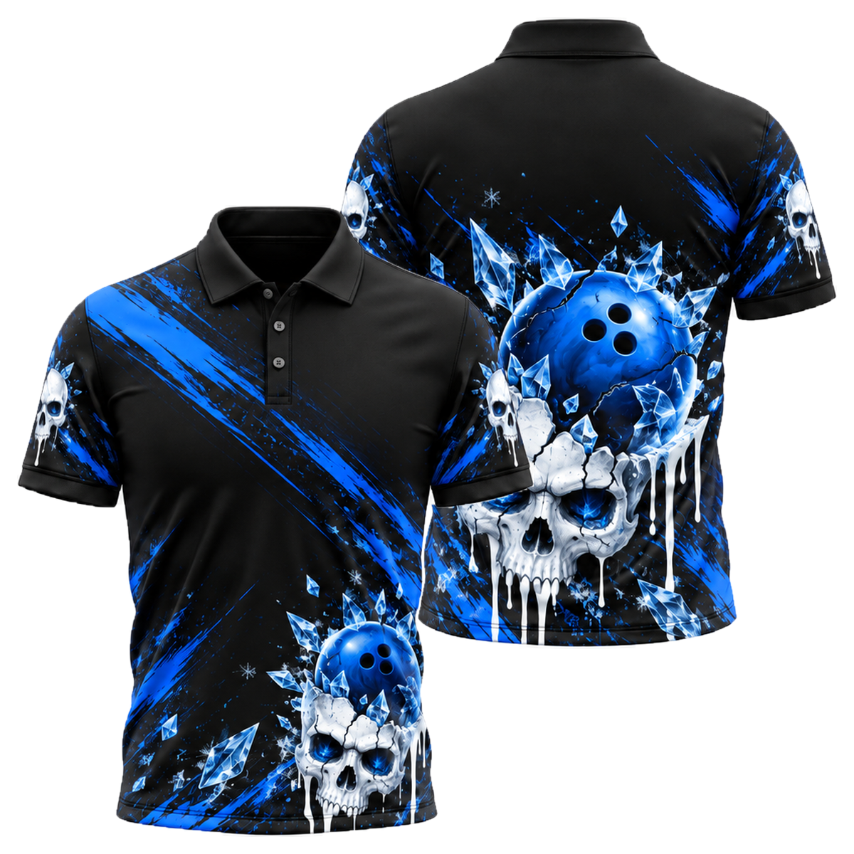 Ice Skull Strike Unisex Polo in Royal & White