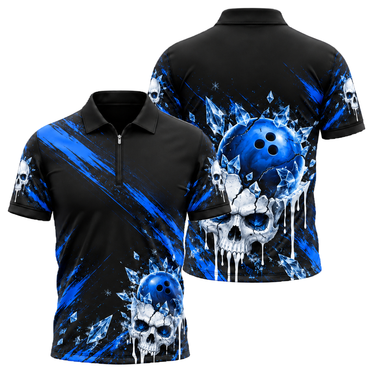 Ice Skull Strike Quarter-Zip Polo in Royal & White