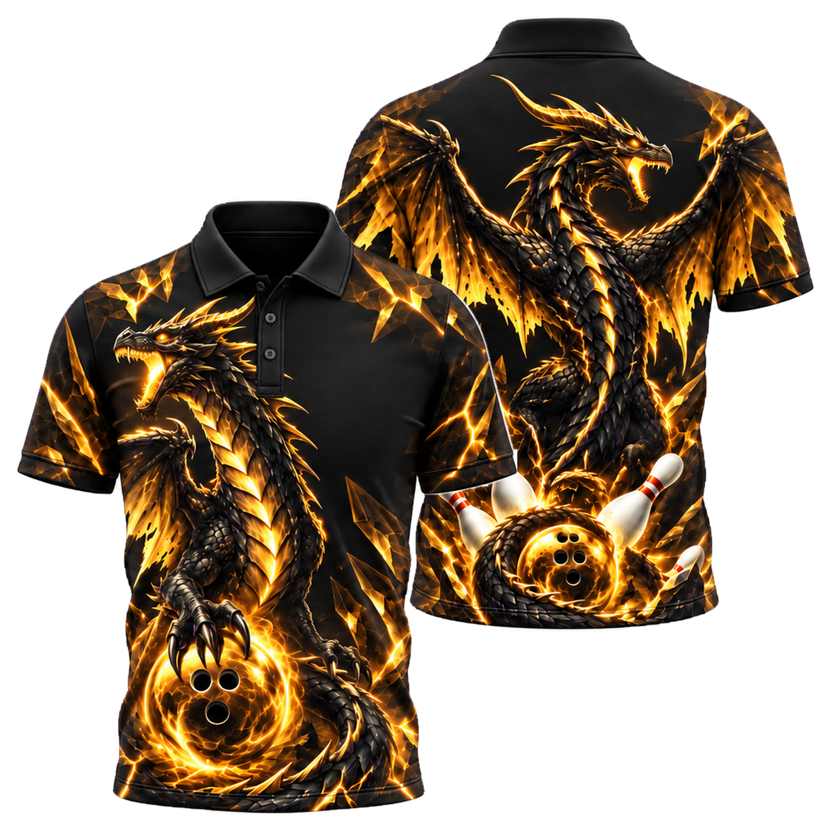 Violet Wyvern Guardian Unisex Polo in Black & Gold