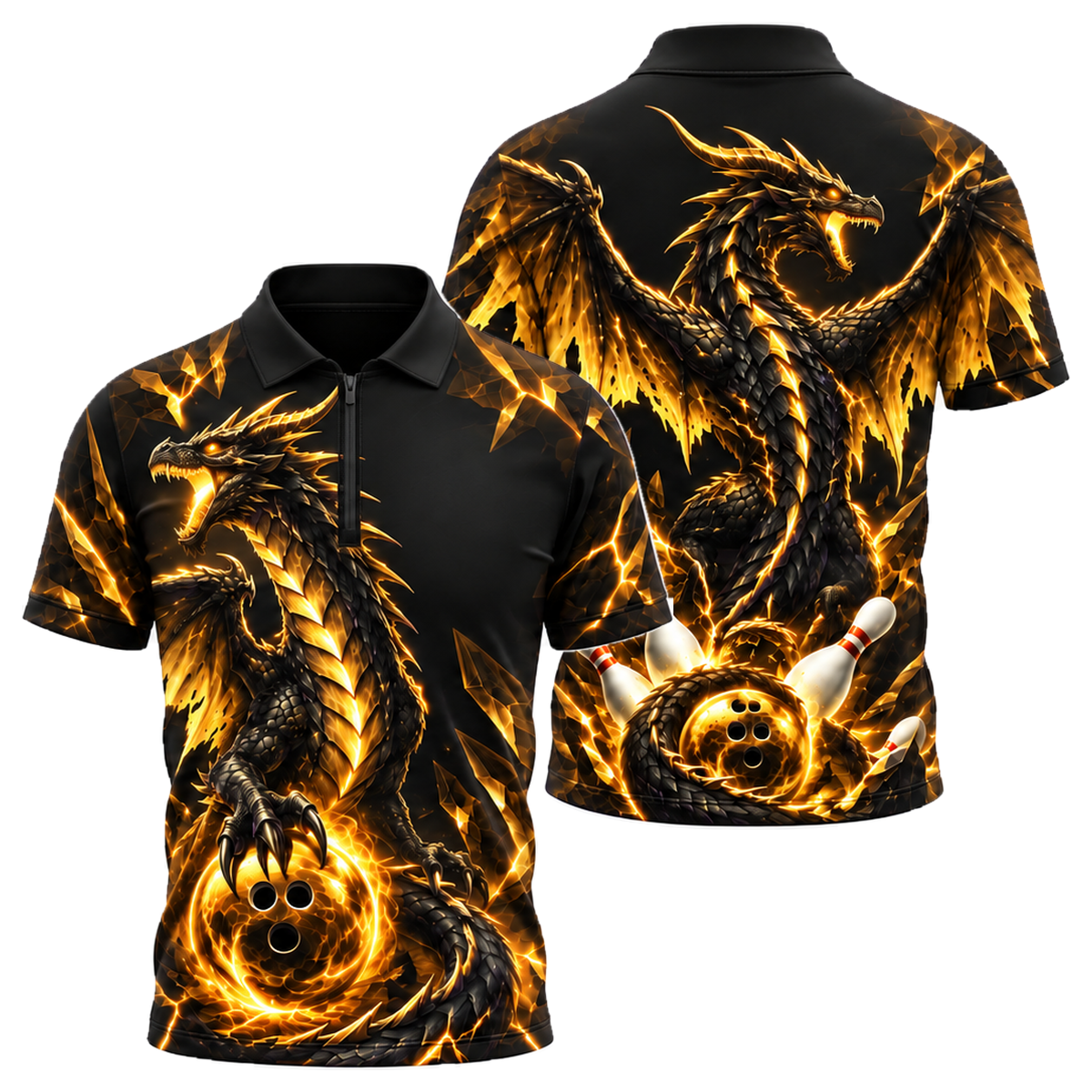 Violet Wyvern Guardian Quarter-Zip Polo in Black & Gold