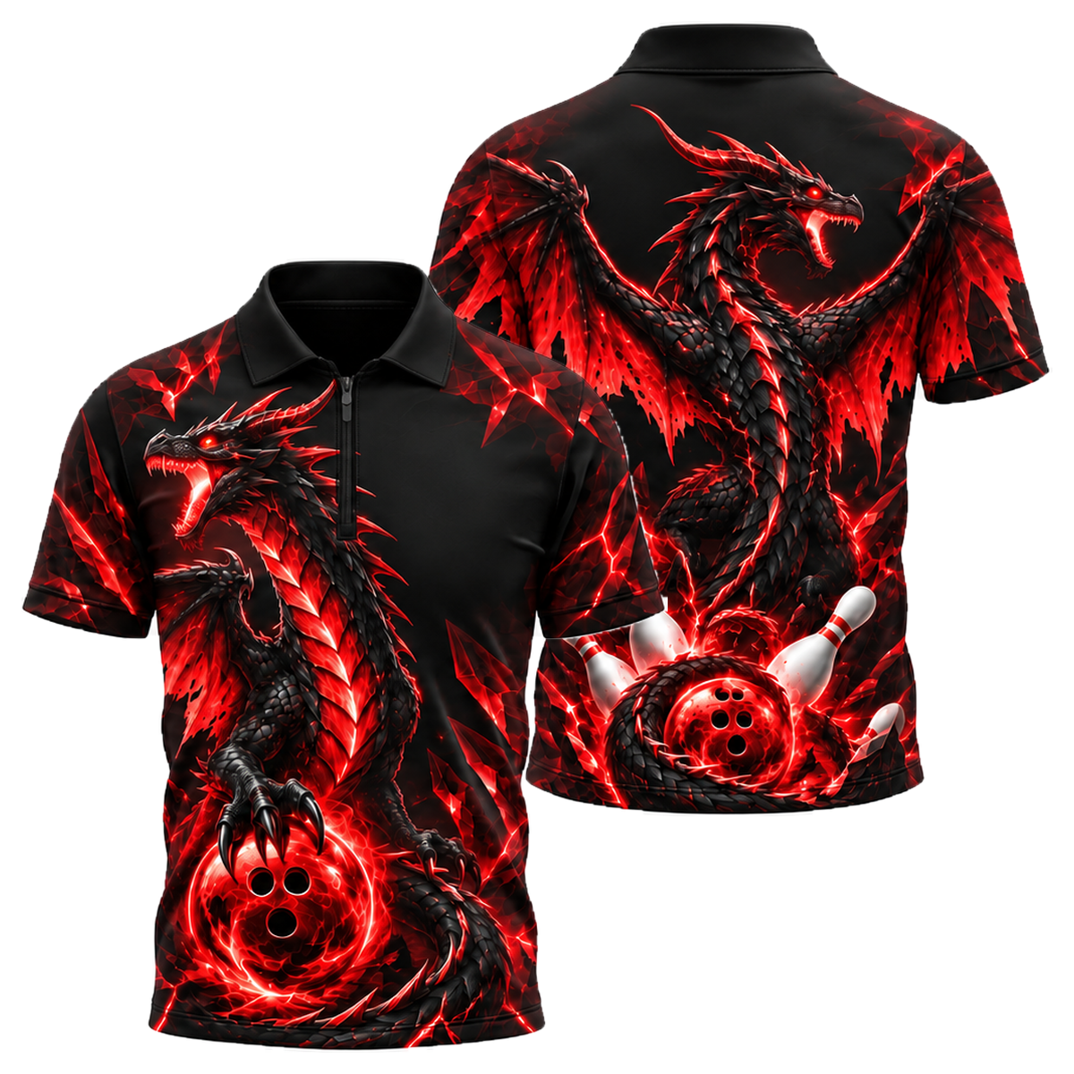 Violet Wyvern Guardian Quarter-Zip Polo in Black & Red