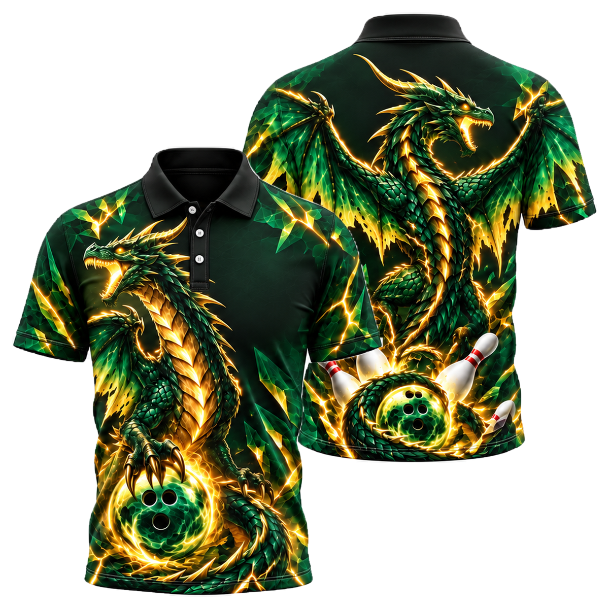 Violet Wyvern Guardian Unisex Polo in Green & Gold