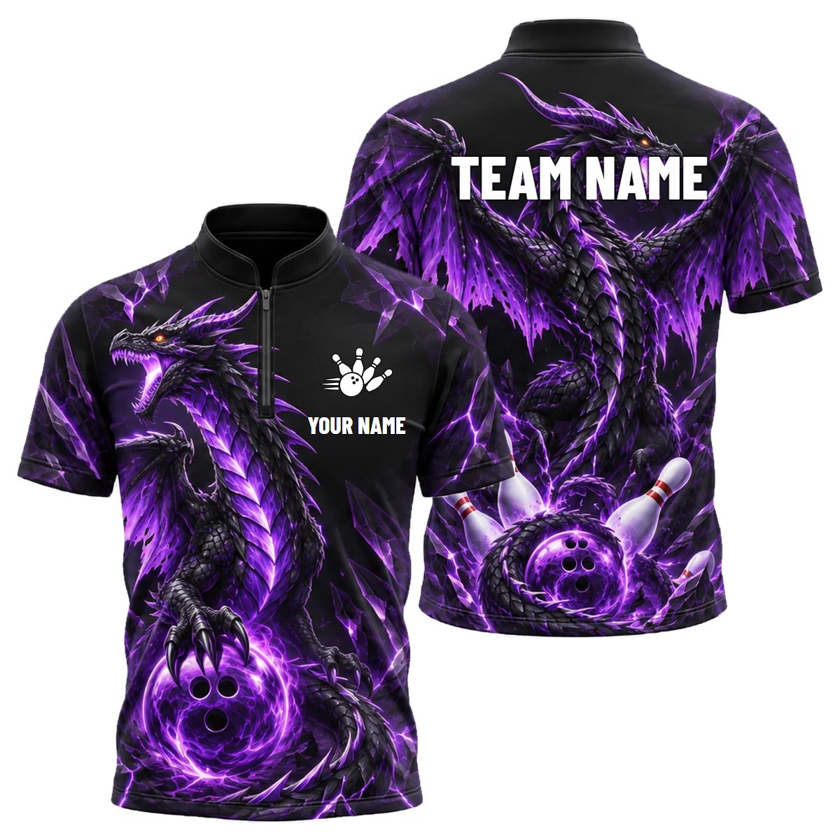 Violet Wyvern Guardian custom bowling shirt personalized with name and team name
