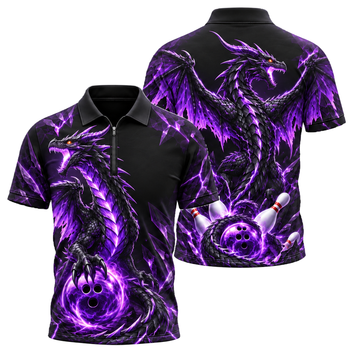 Violet Wyvern Guardian Quarter-Zip Polo in Purple & Black