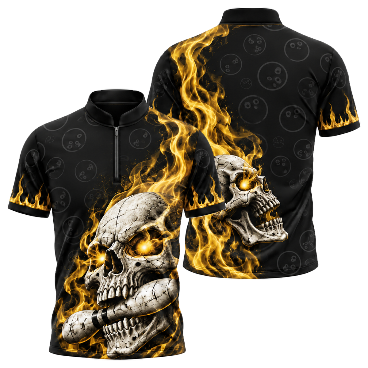 Toxic Skull Rack Bowling Jersey in Black & Gold