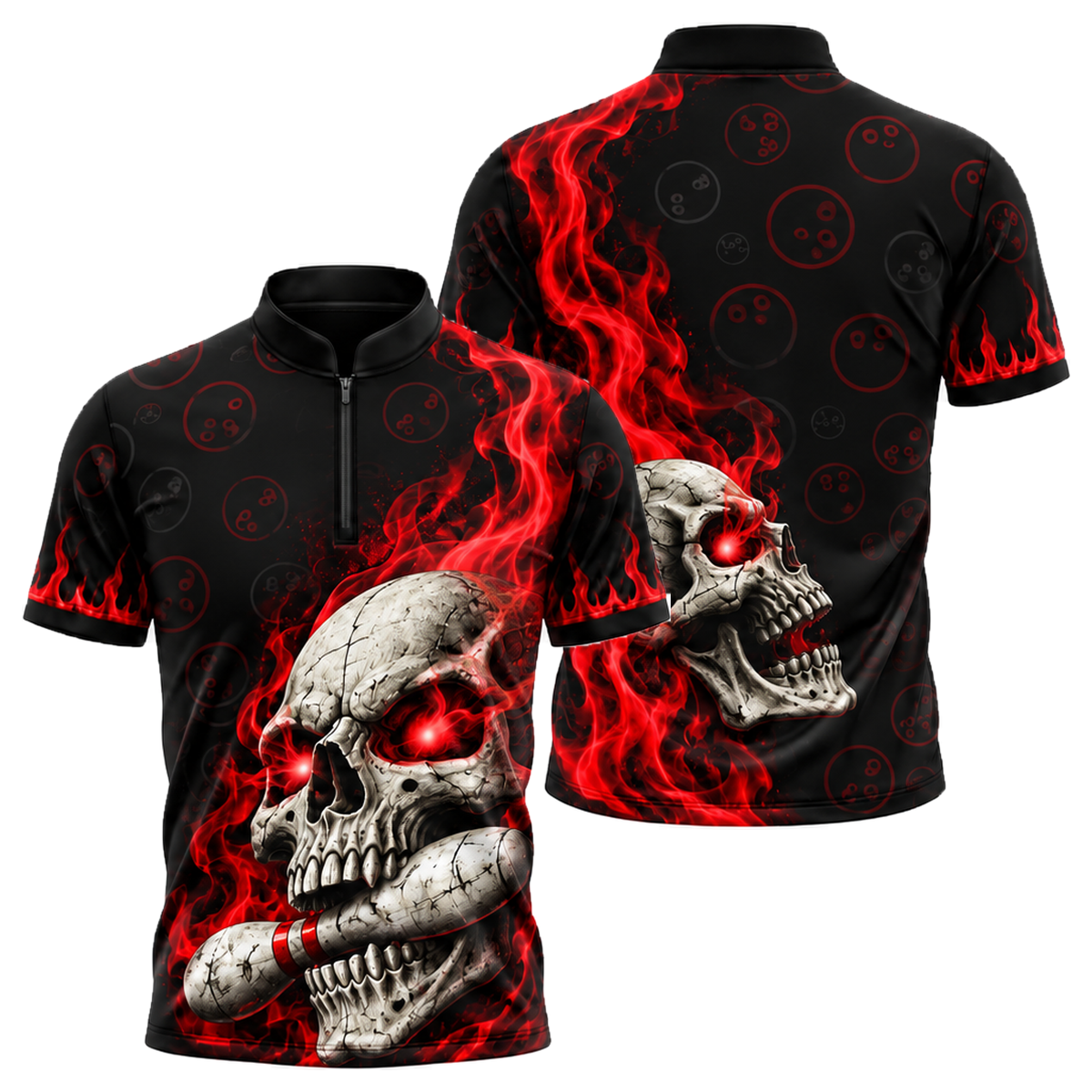 Toxic Skull Rack Bowling Jersey in Black & Red