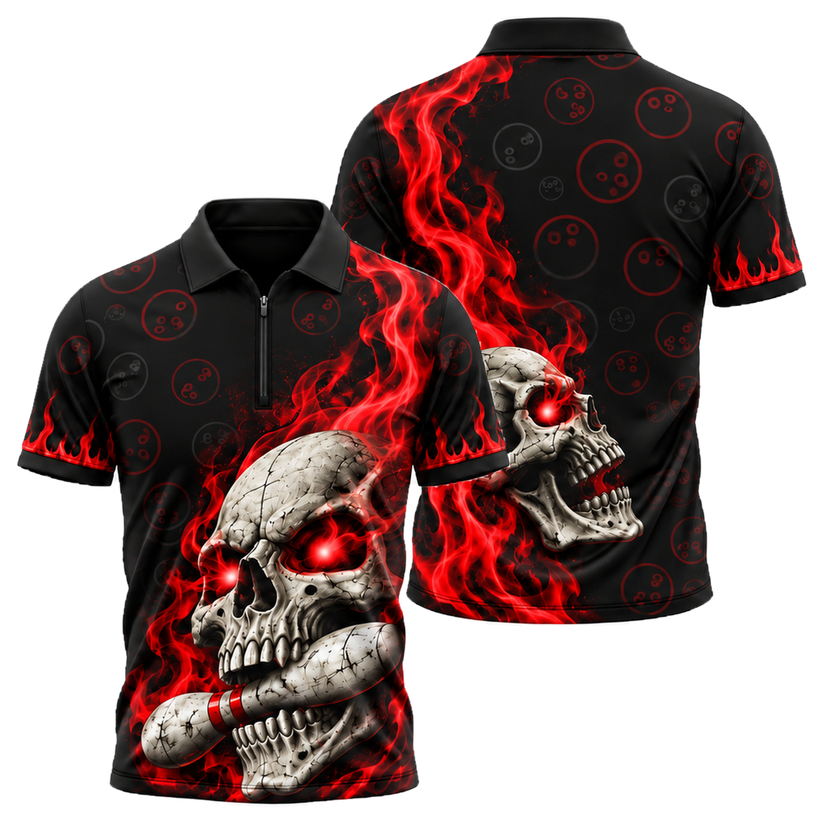 Toxic Skull Rack Quarter-Zip Polo in Black & Red