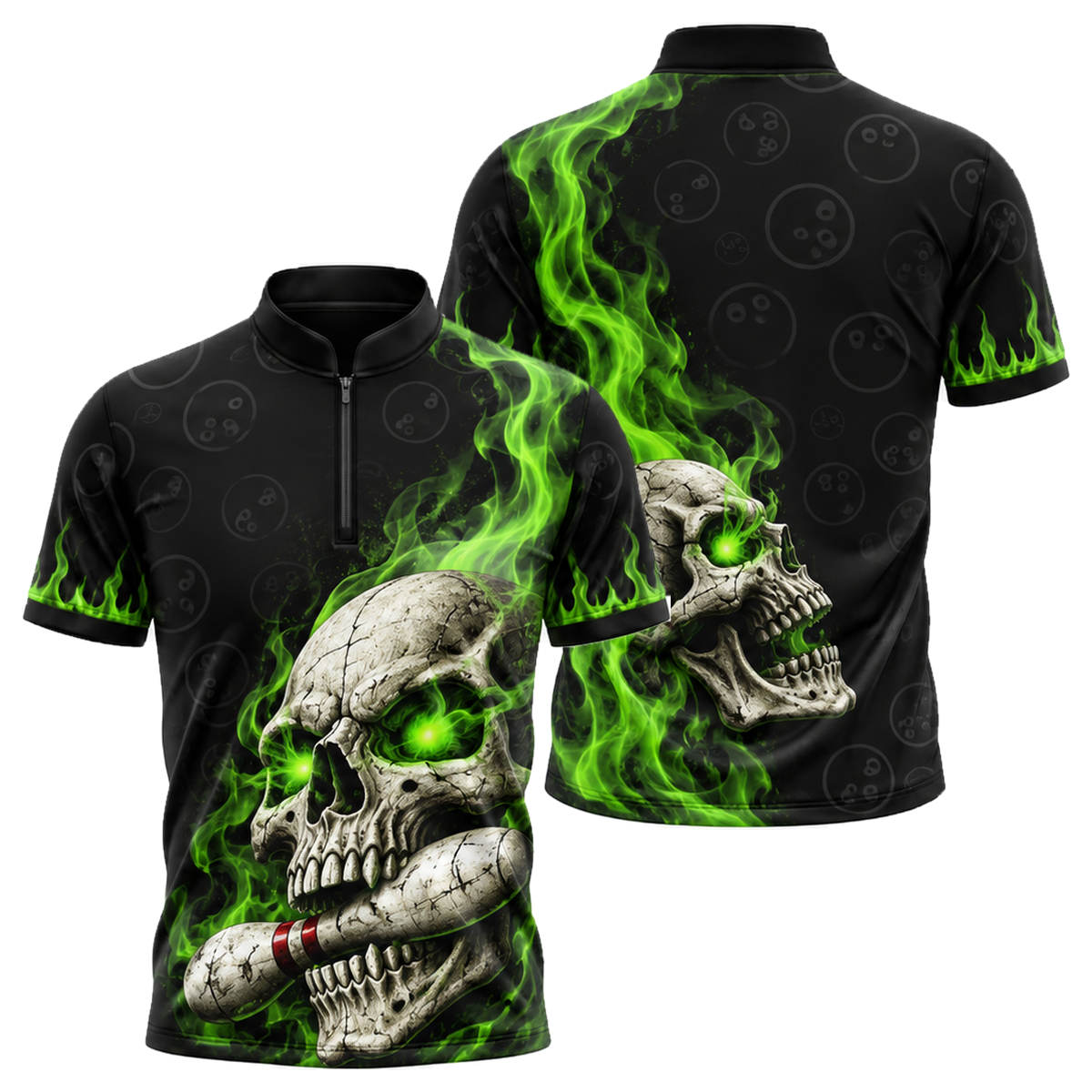 Toxic Skull Rack Bowling Jersey in Green & Gold