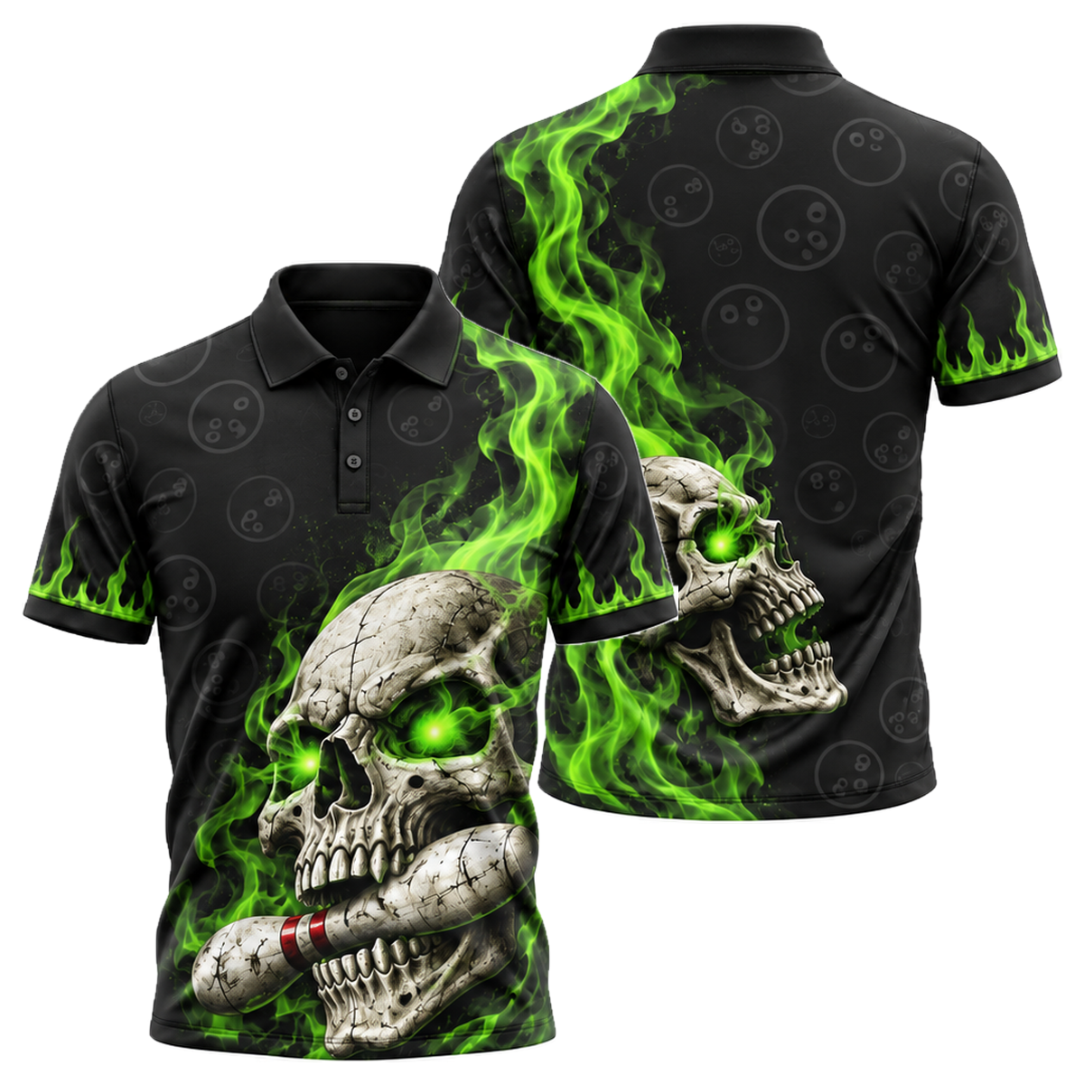 Toxic Skull Rack Unisex Polo in Green & Gold