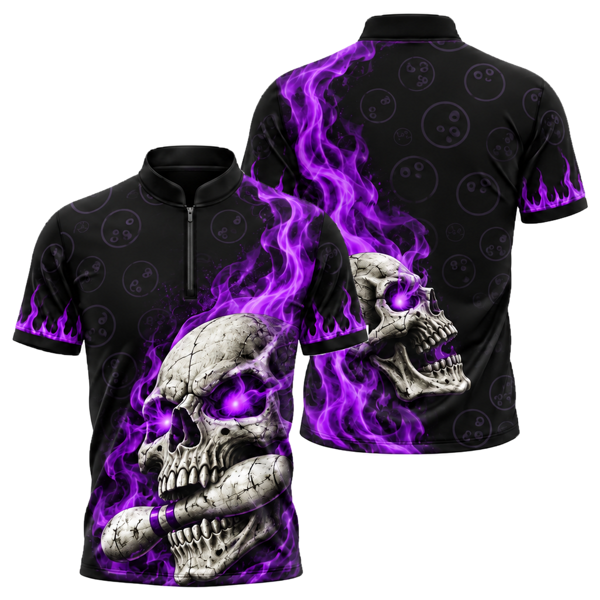Toxic Skull Rack Bowling Jersey in Purple & Black