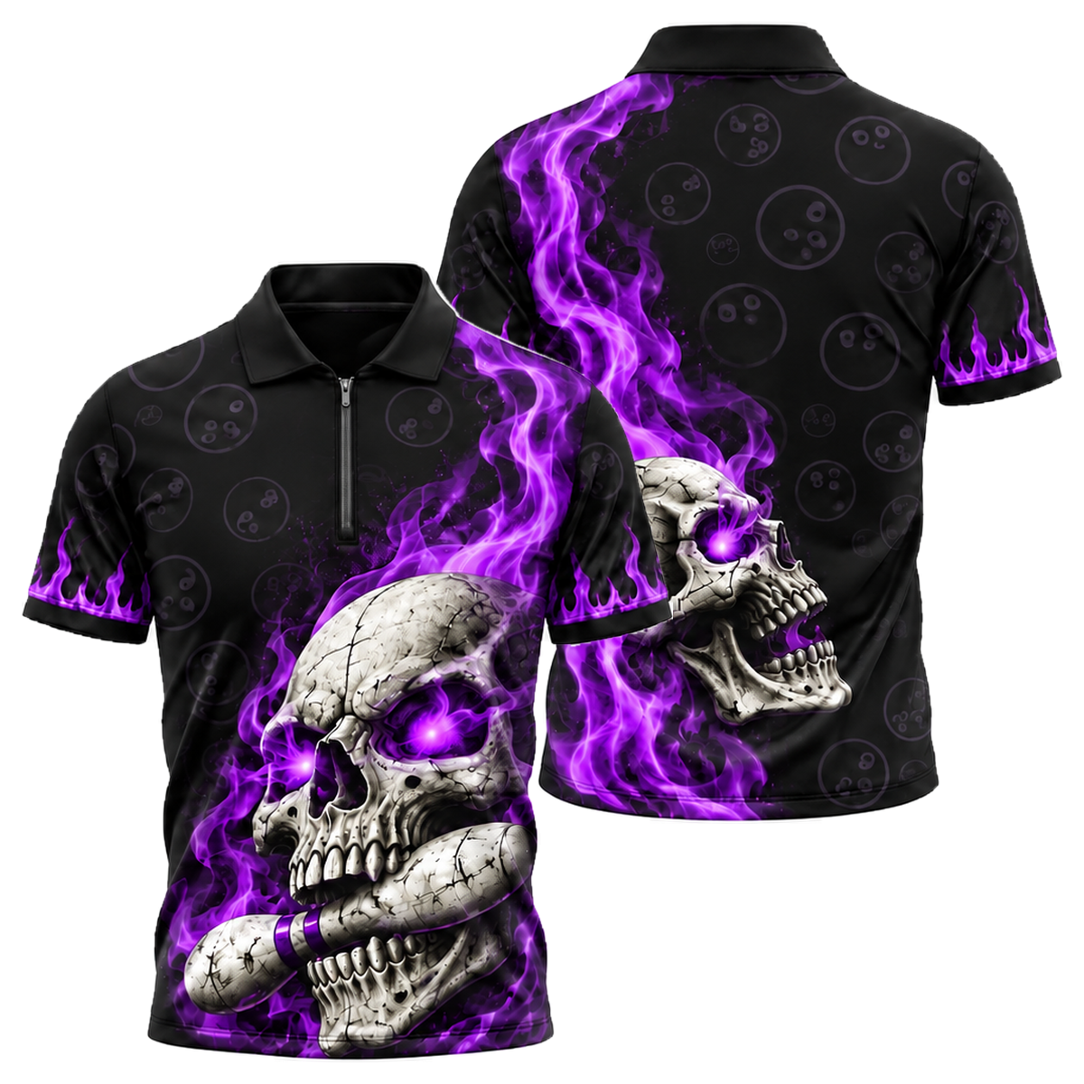 Toxic Skull Rack Quarter-Zip Polo in Purple & Black