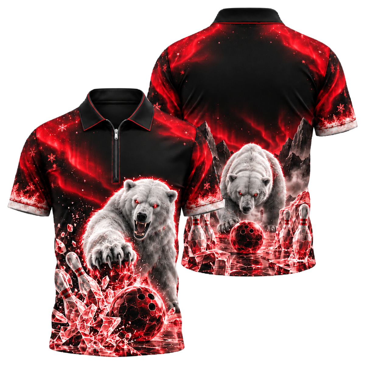 Arctic Brawler Strike Quarter-Zip Polo in Black & Red