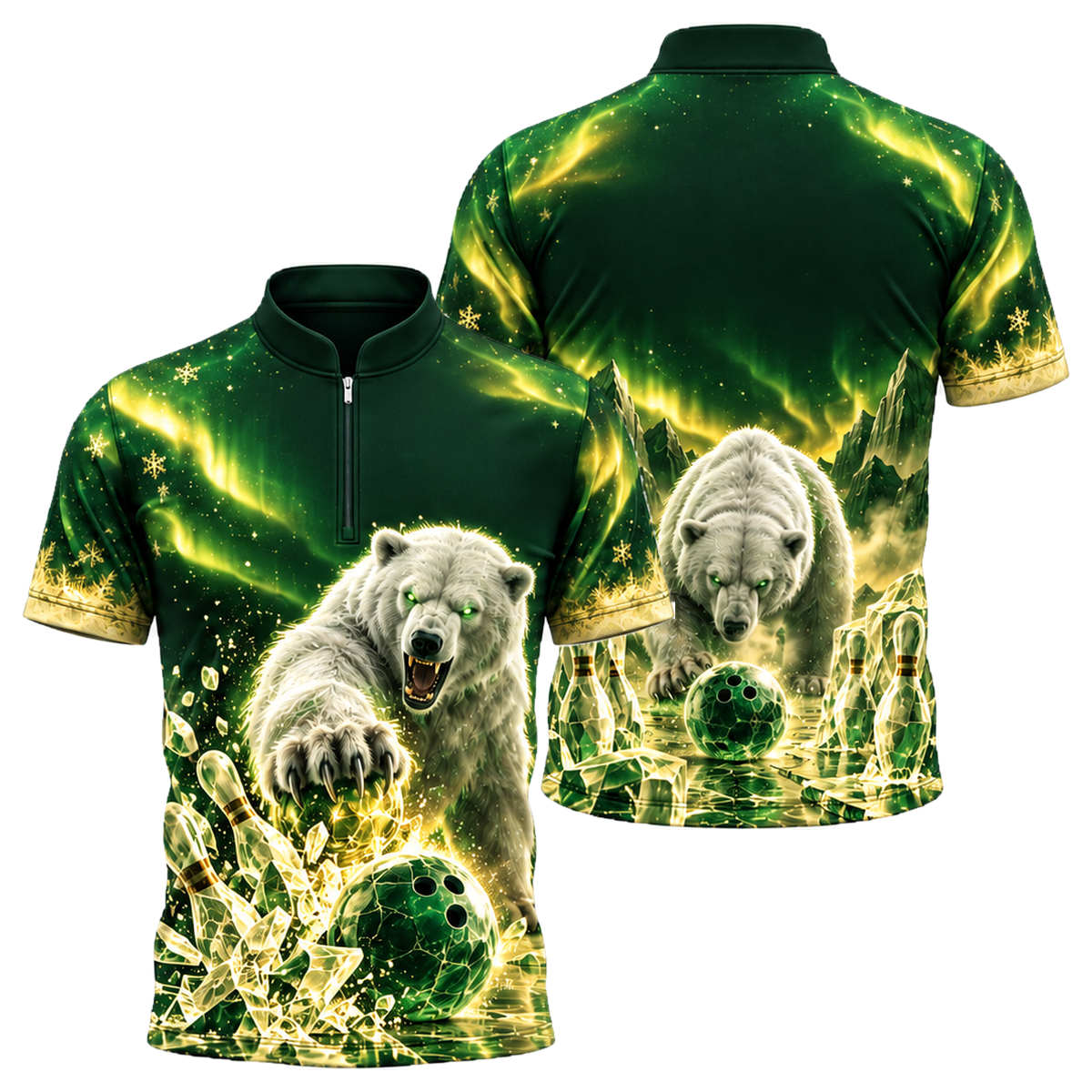 Arctic Brawler Strike Bowling Jersey in Green & Gold