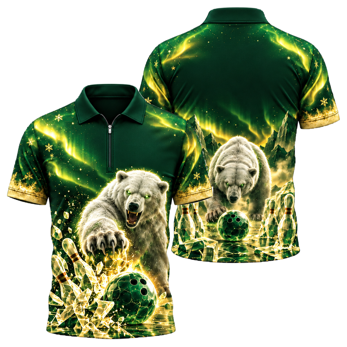 Arctic Brawler Strike Quarter-Zip Polo in Green & Gold