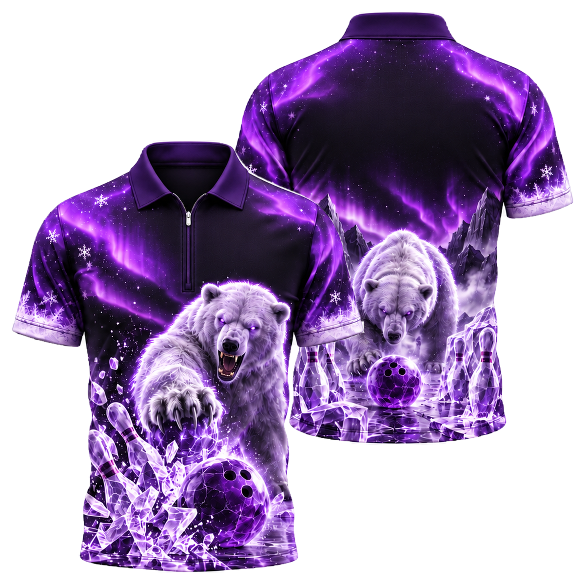 Arctic Brawler Strike Quarter-Zip Polo in Purple & Black