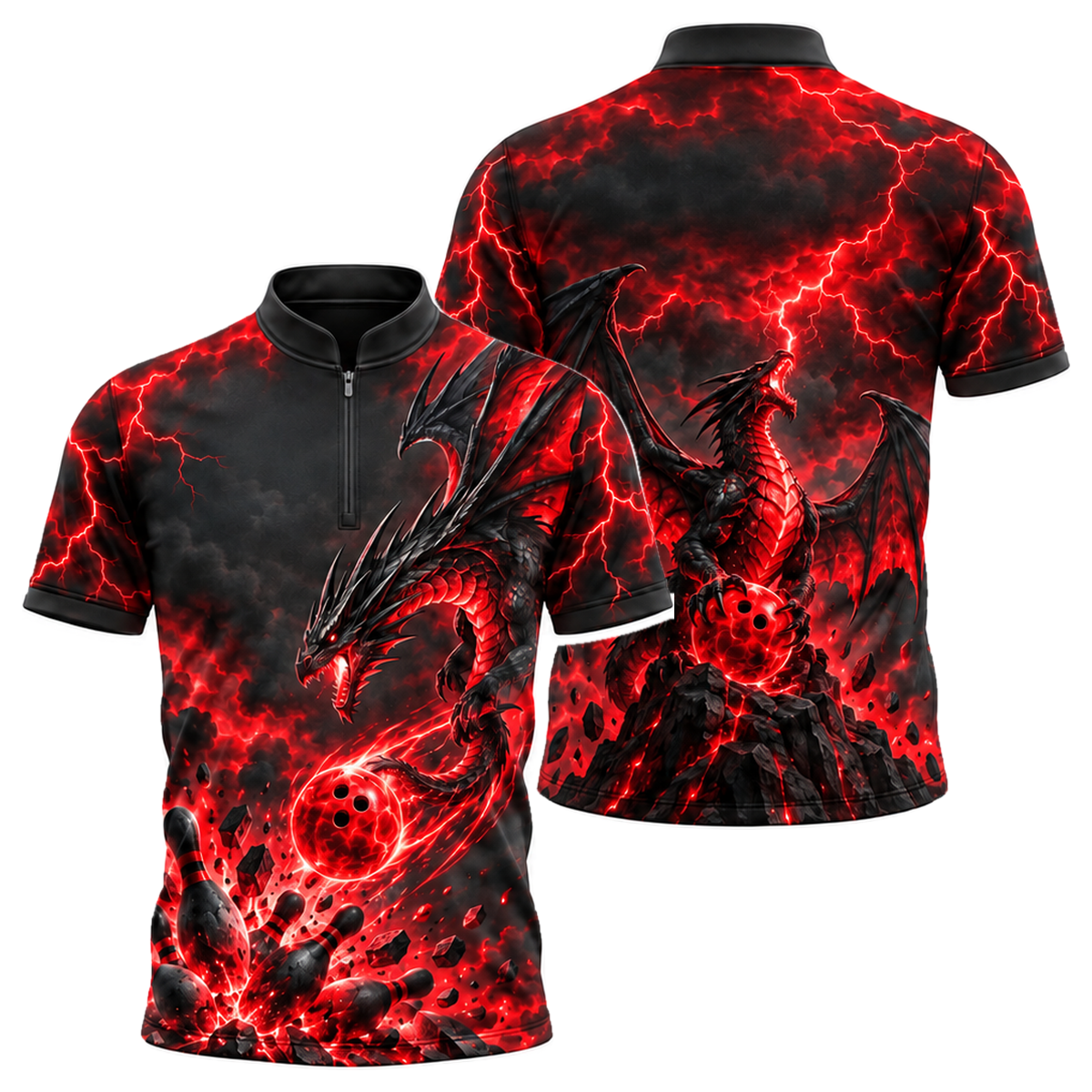 Storm Wyvern Strike Bowling Jersey in Black & Red