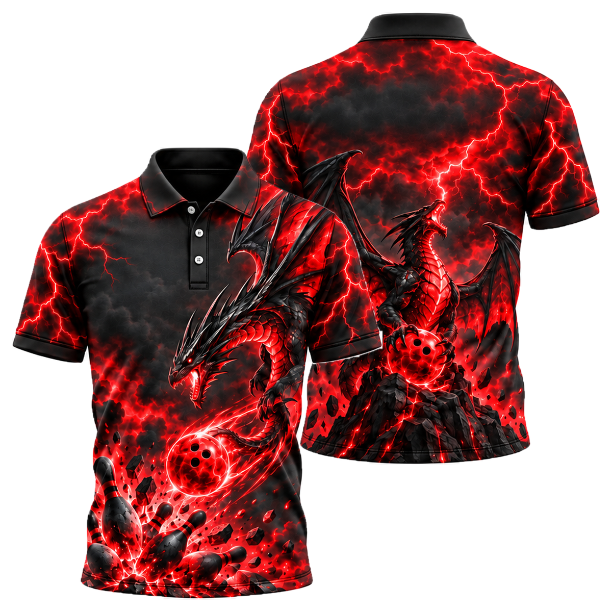 Storm Wyvern Strike Unisex Polo in Black & Red