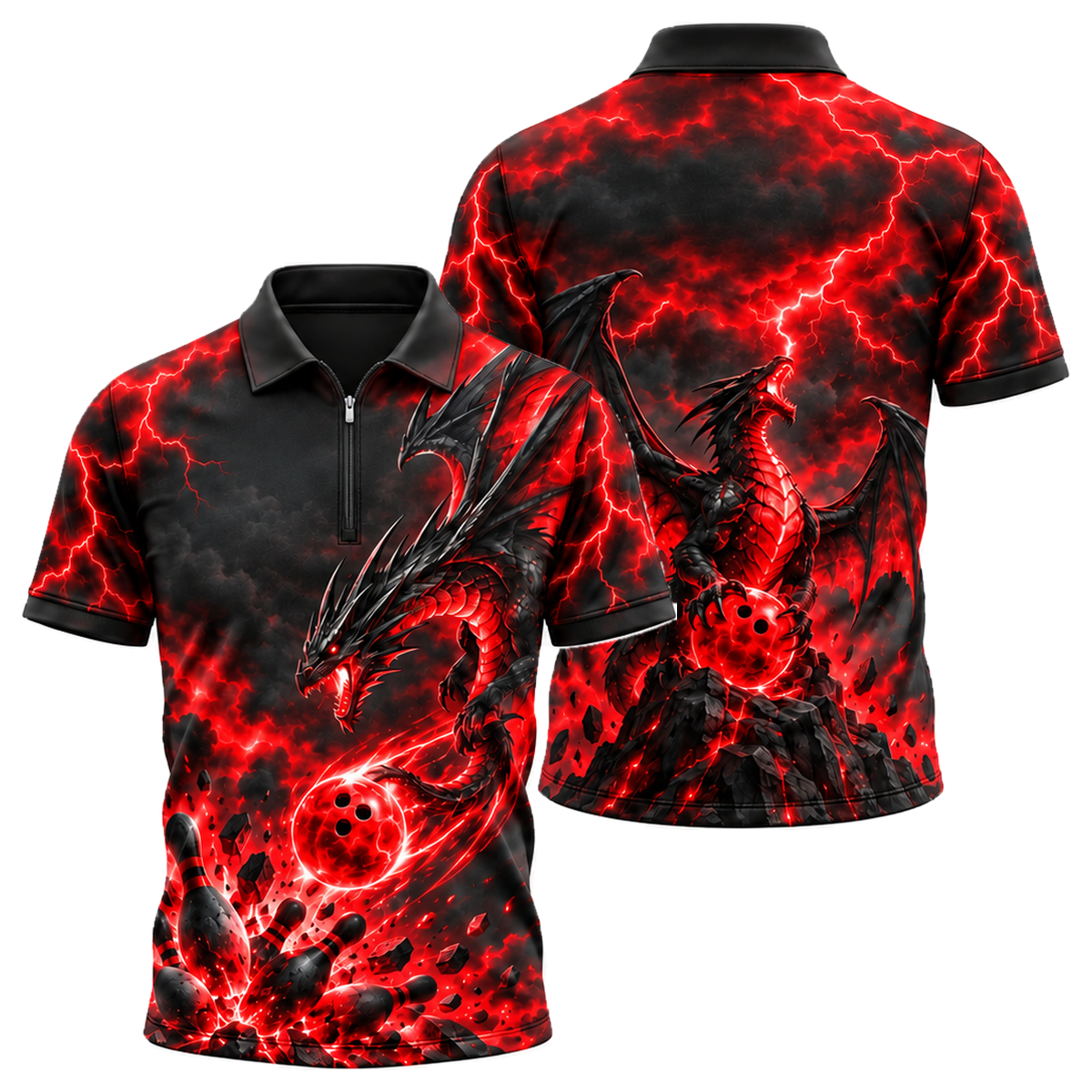 Storm Wyvern Strike Quarter-Zip Polo in Black & Red
