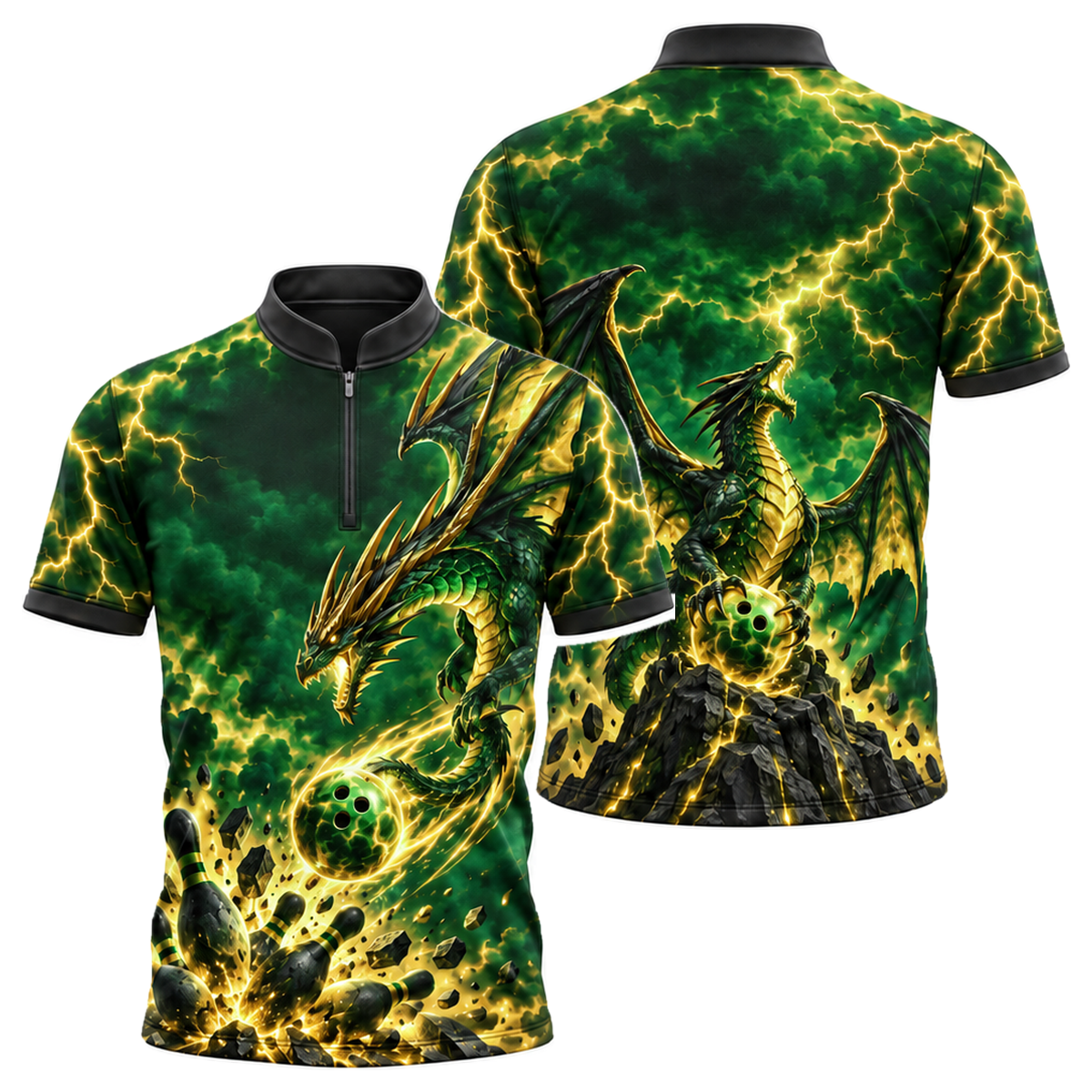Storm Wyvern Strike Bowling Jersey in Green & Gold