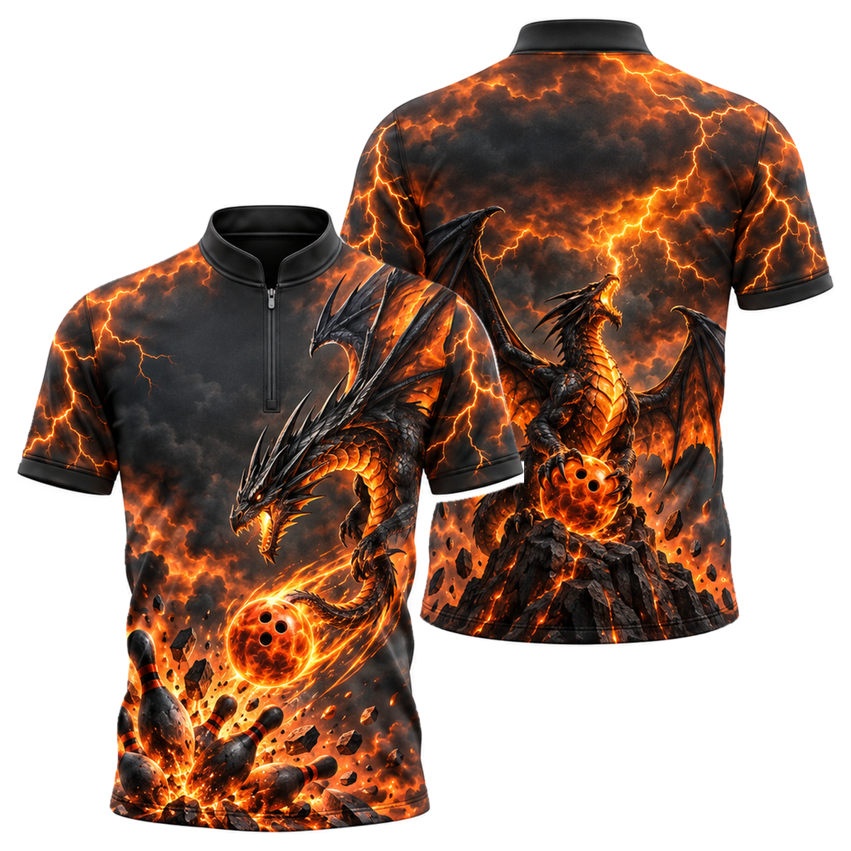 Storm Wyvern Strike Bowling Jersey in Orange & Black