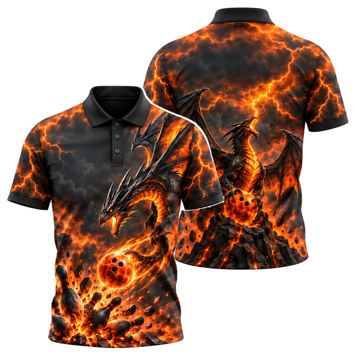 Storm Wyvern Strike Unisex Polo in Orange & Black