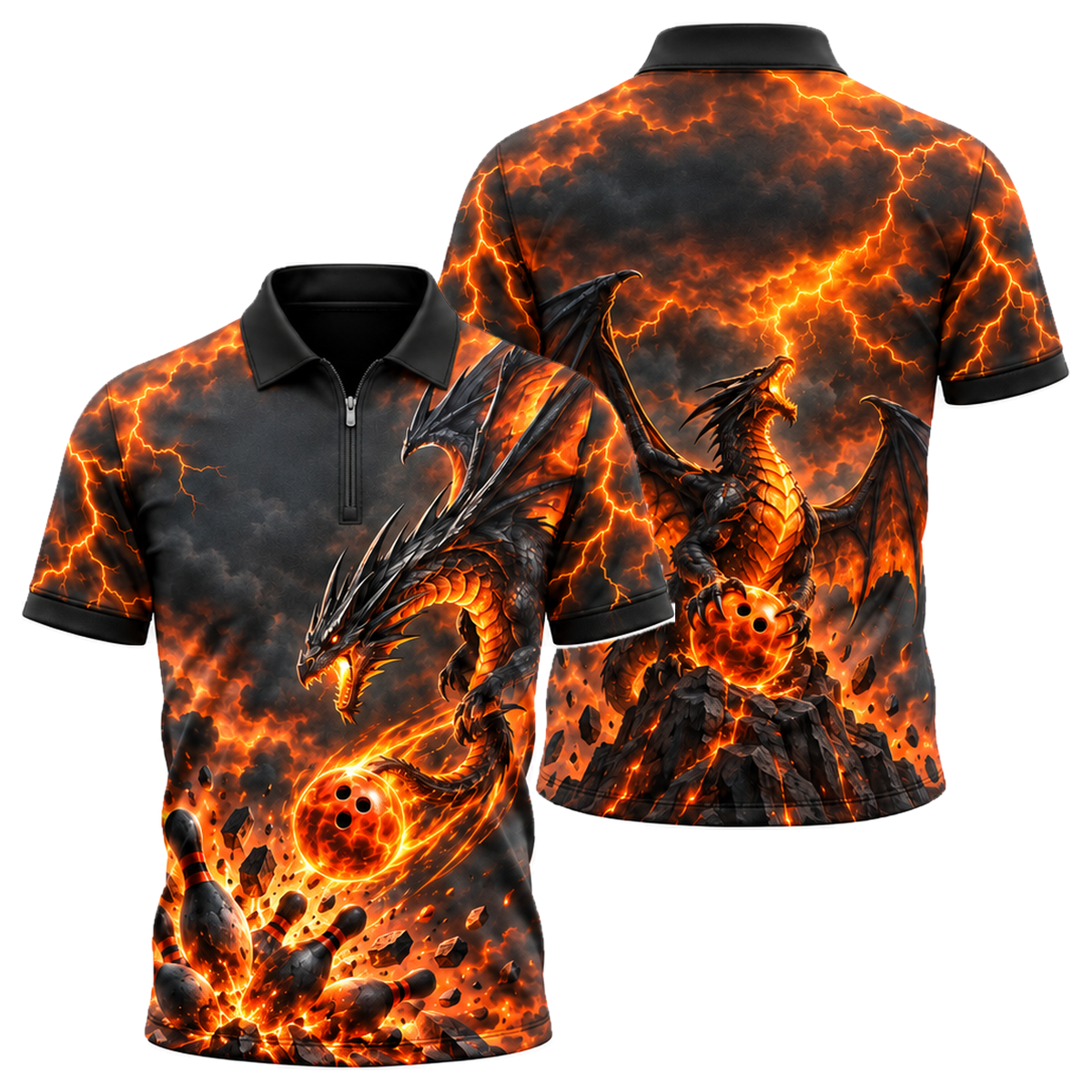 Storm Wyvern Strike Quarter-Zip Polo in Orange & Black