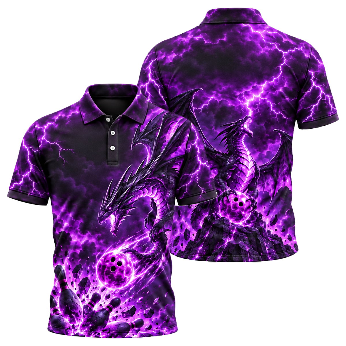 Storm Wyvern Strike Unisex Polo in Purple & Black