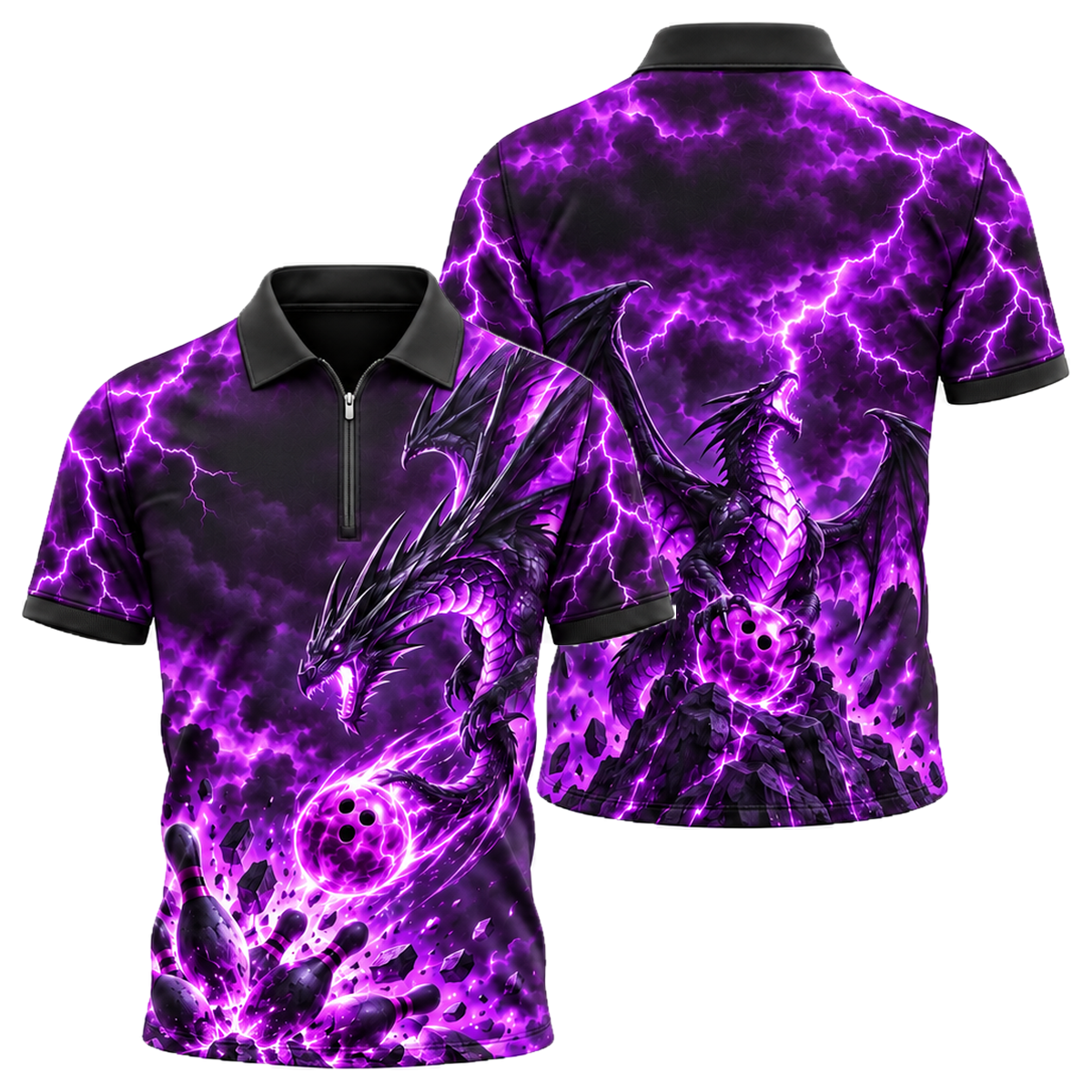 Storm Wyvern Strike Quarter-Zip Polo in Purple & Black