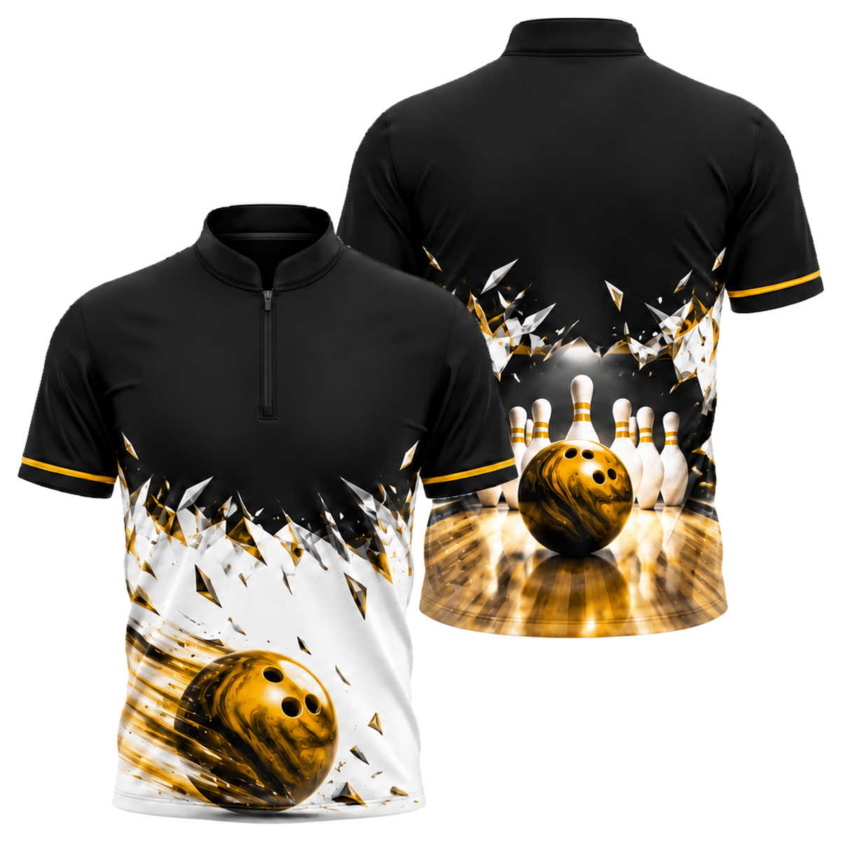 Shatter Line Strike Bowling Jersey in Black & Gold