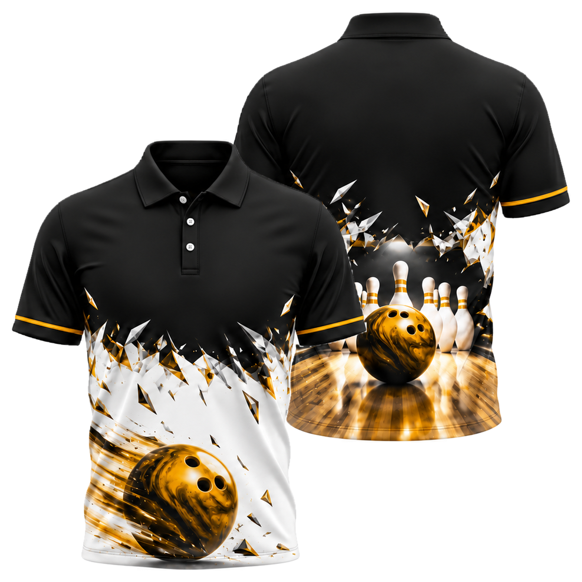Shatter Line Strike Unisex Polo in Black & Gold