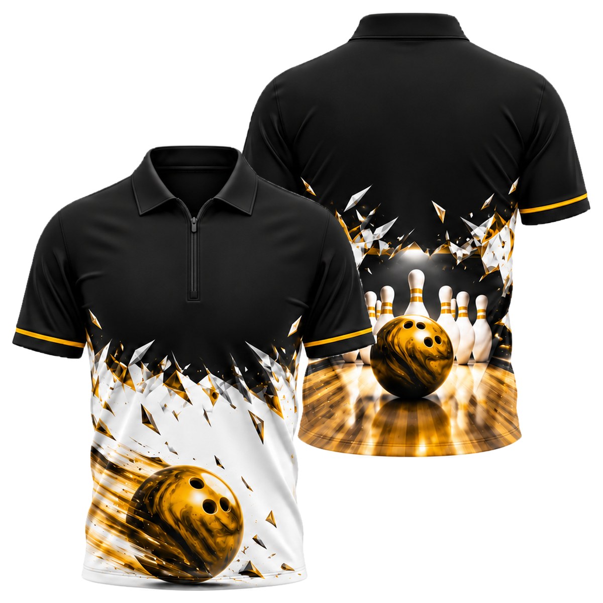 Shatter Line Strike Quarter-Zip Polo in Black & Gold