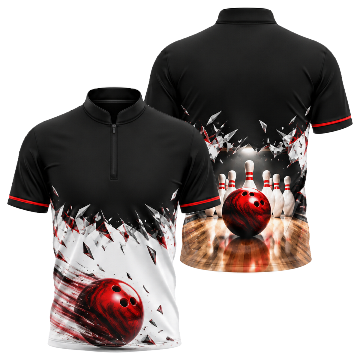 Shatter Line Strike Bowling Jersey in Black & Red
