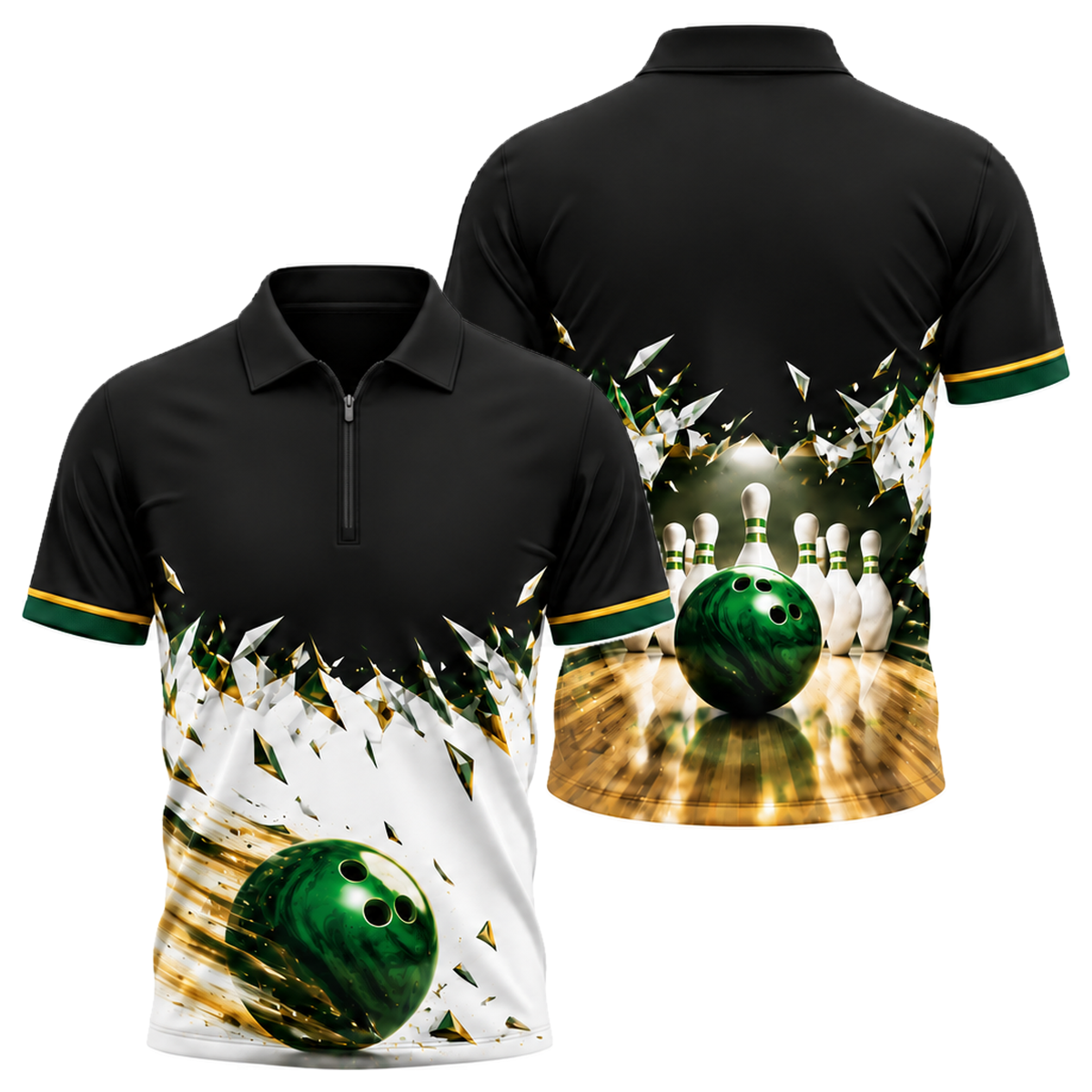 Shatter Line Strike Quarter-Zip Polo in Green & Gold