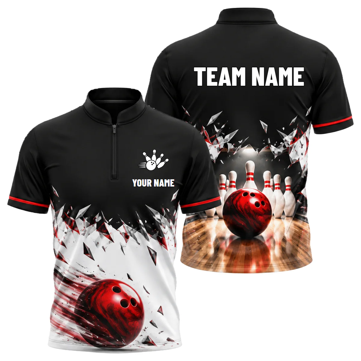 Shatter Line Strike custom bowling shirt personalized with name and team name
