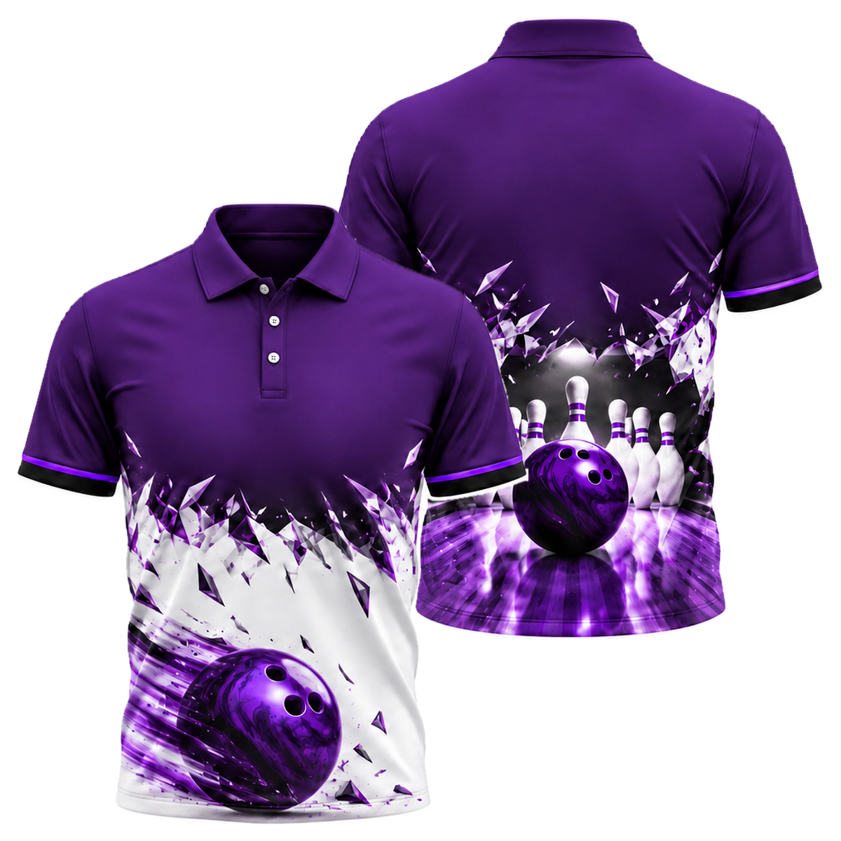Shatter Line Strike Unisex Polo in Purple & Black