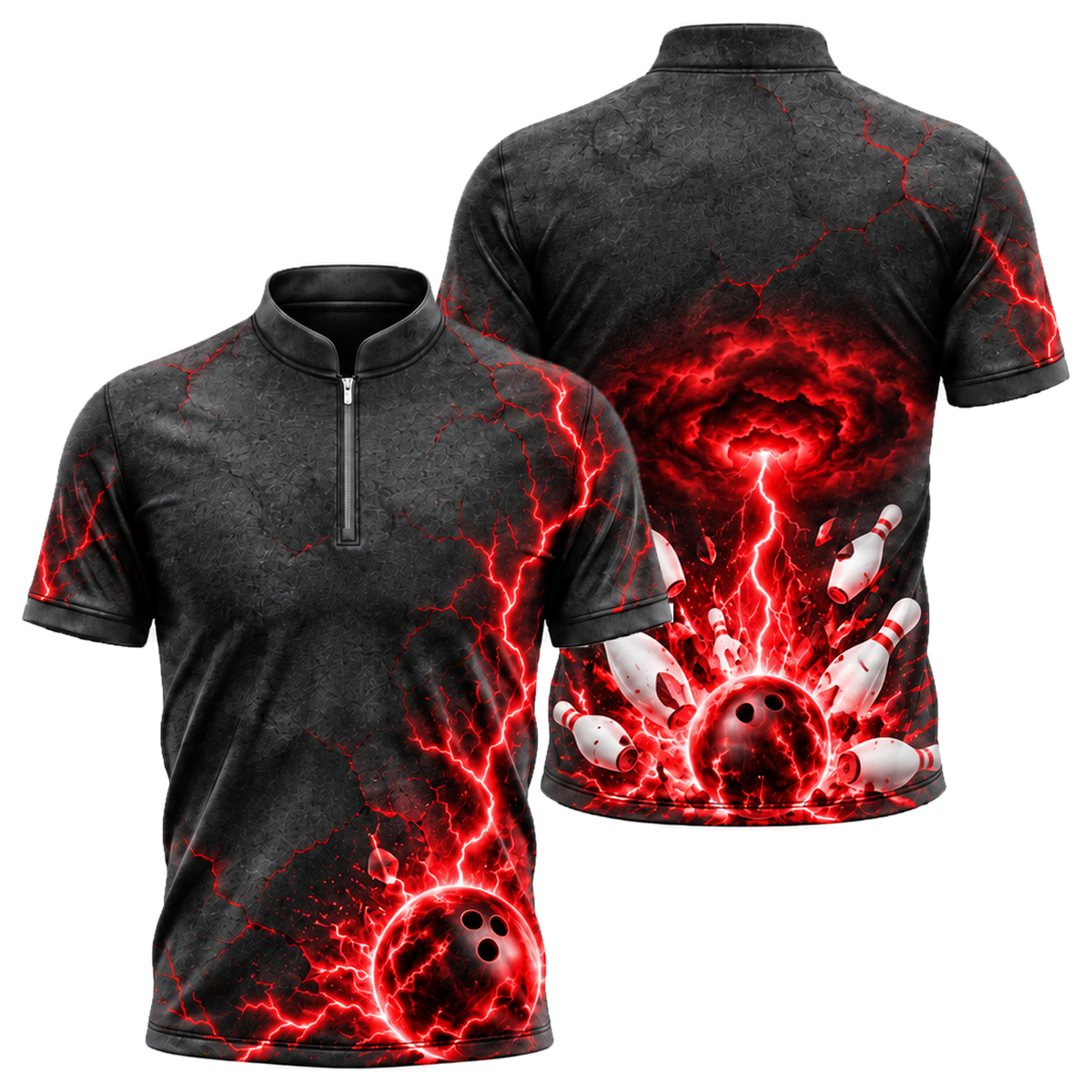 Voltage Veins Strike Bowling Jersey in Black & Red