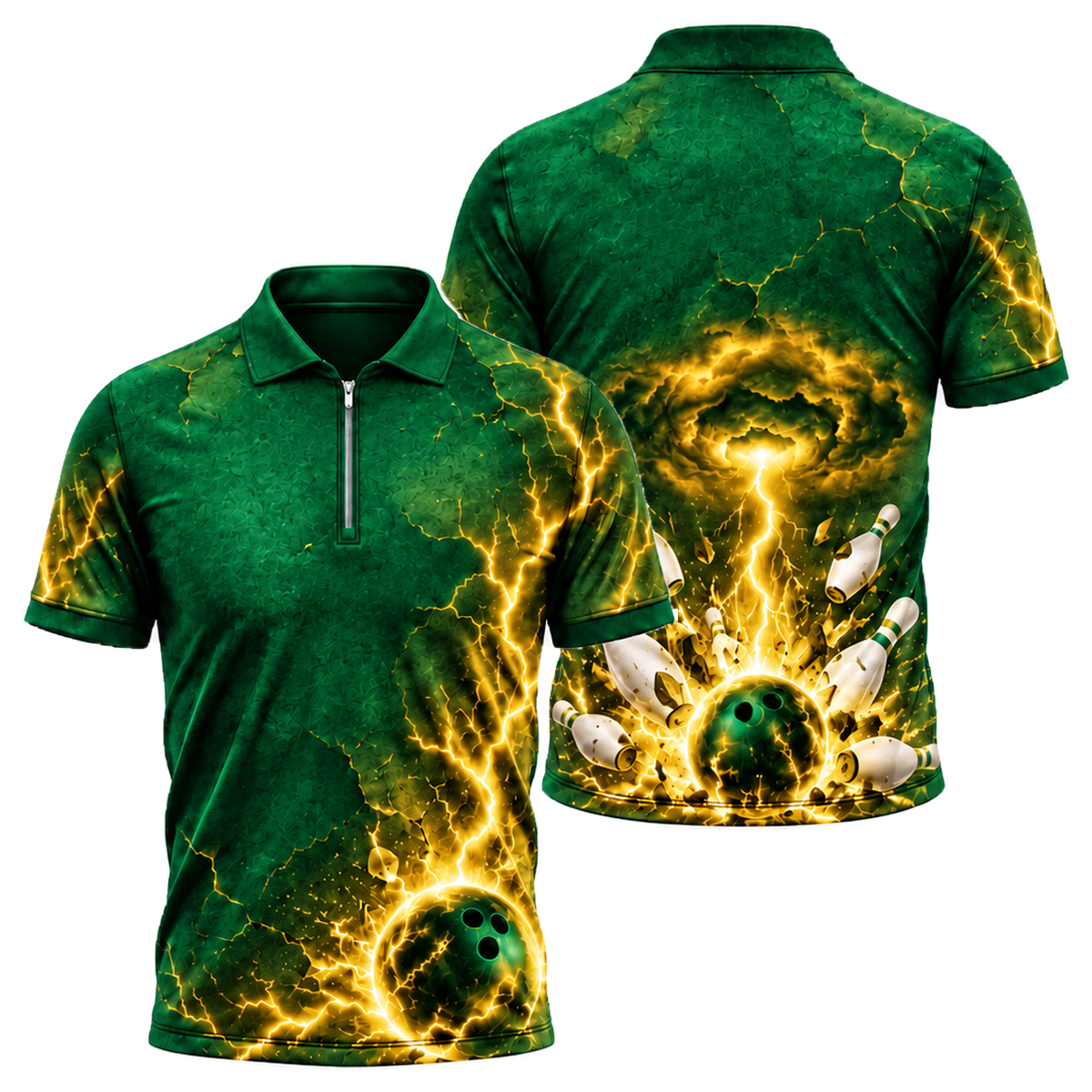Voltage Veins Strike Quarter-Zip Polo in Green & Gold