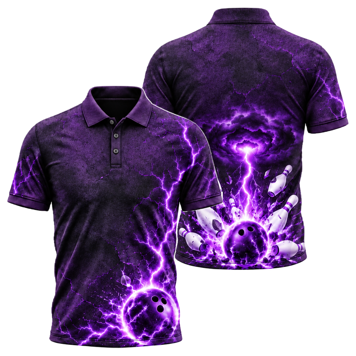 Voltage Veins Strike Unisex Polo in Purple & Black