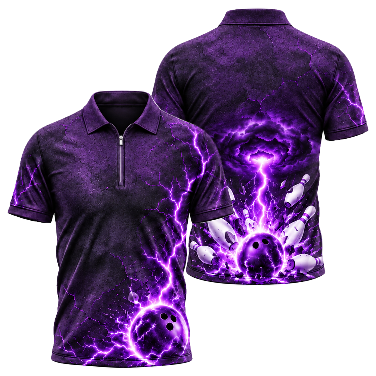 Voltage Veins Strike Quarter-Zip Polo in Purple & Black