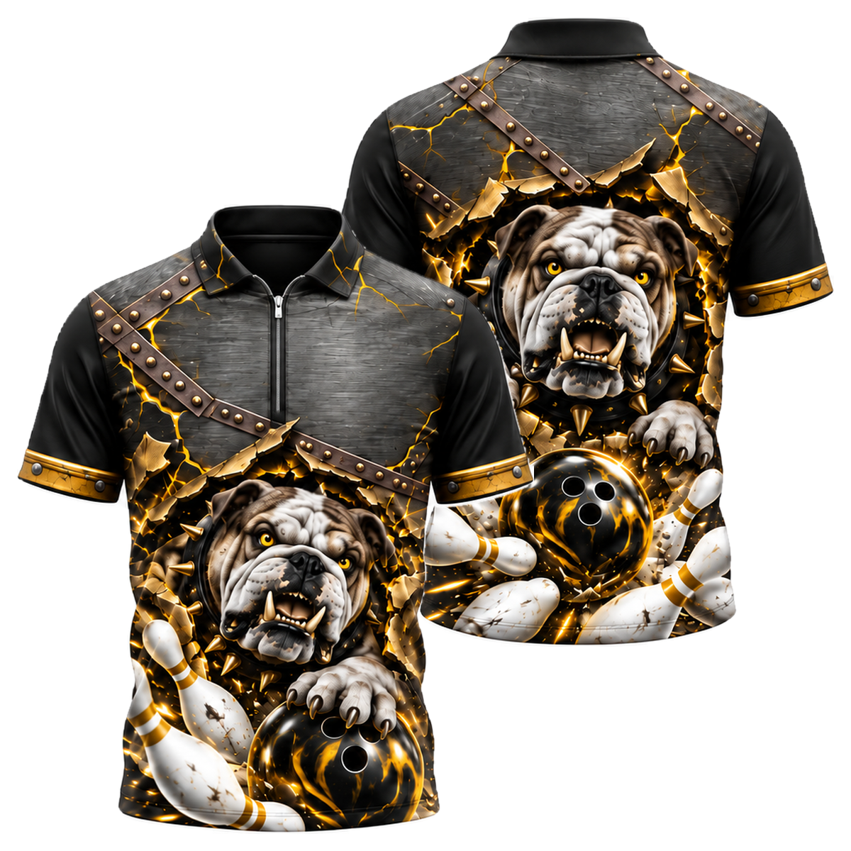 Iron Bulldog Breakout Quarter-Zip Polo in Black & Gold