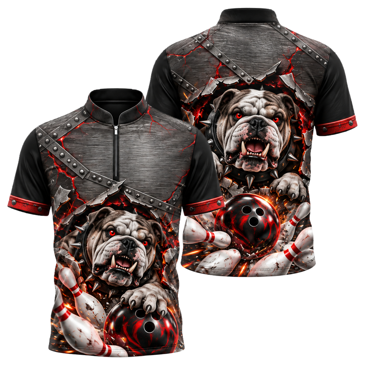 Iron Bulldog Breakout Bowling Jersey in Black & Red