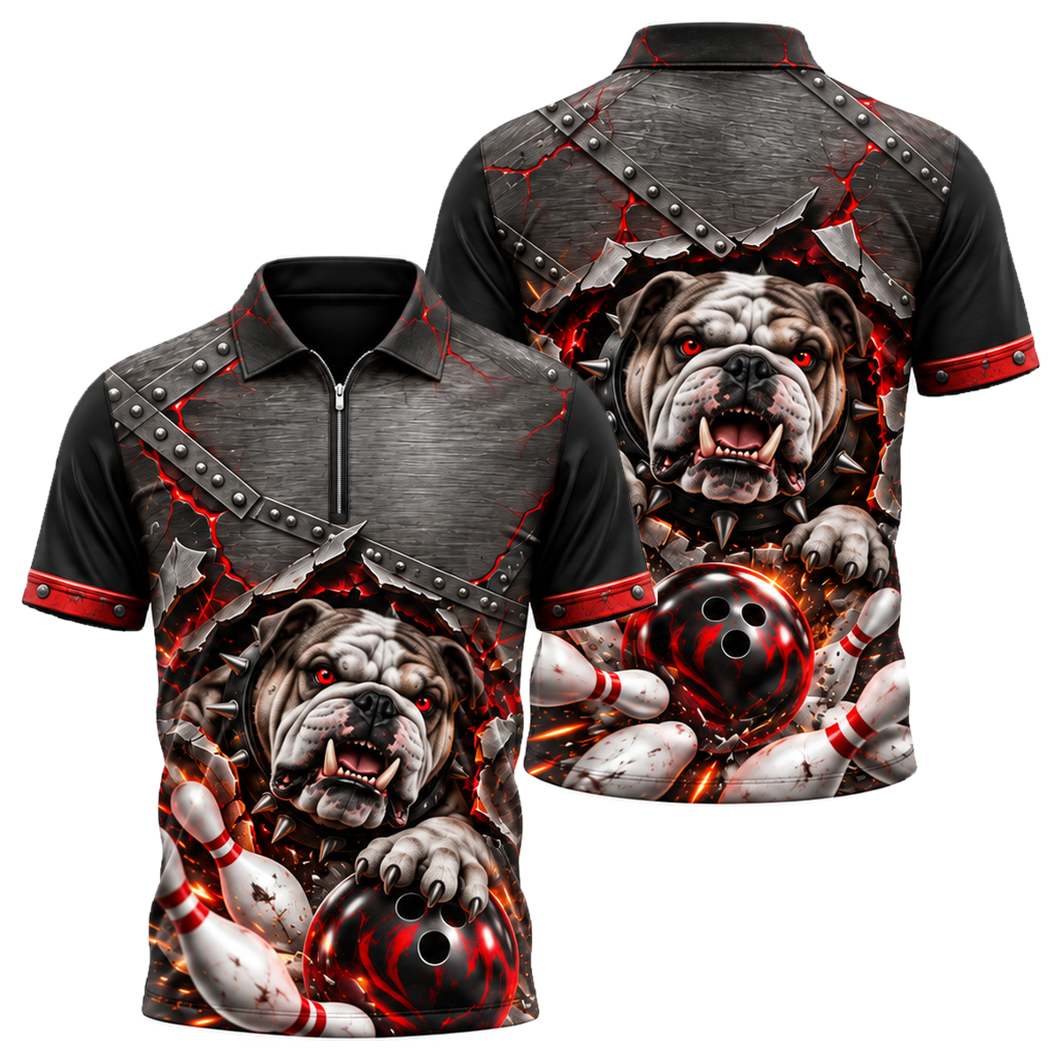 Iron Bulldog Breakout Quarter-Zip Polo in Black & Red