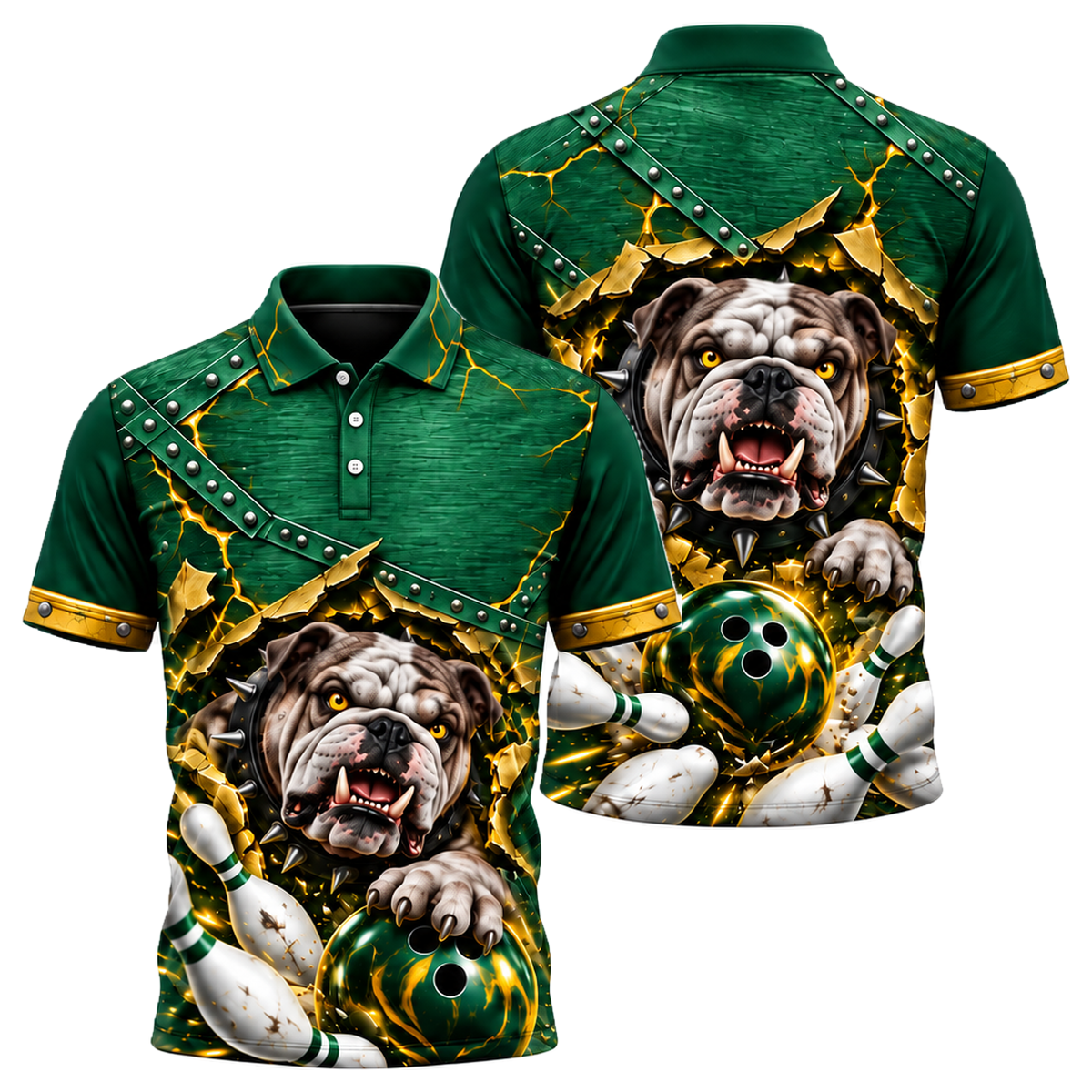 Iron Bulldog Breakout Unisex Polo in Green & Gold
