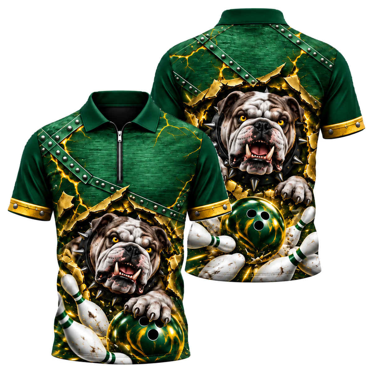Iron Bulldog Breakout Quarter-Zip Polo in Green & Gold
